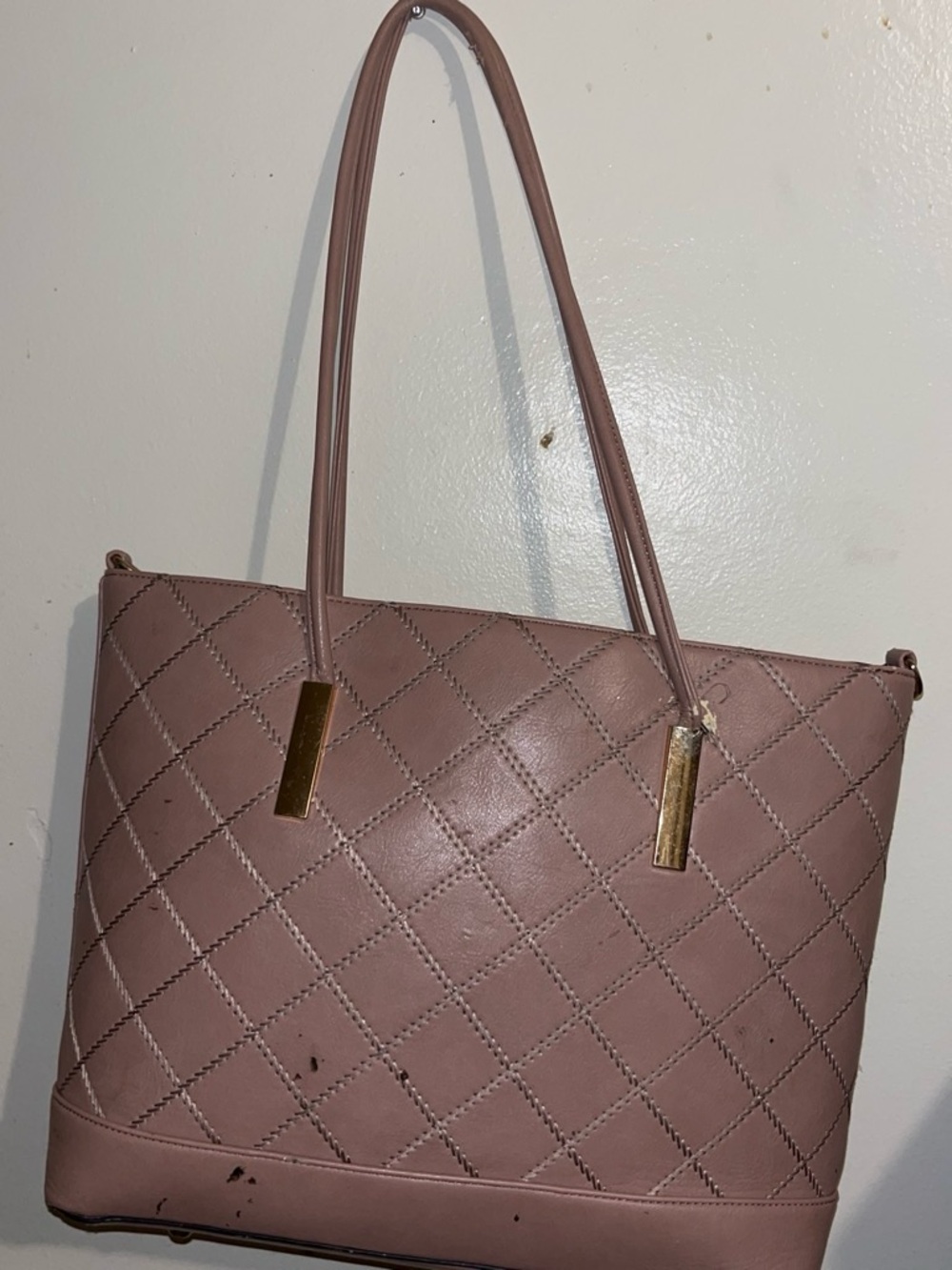 Women's Quilted Tote Bag in Mauve Pink